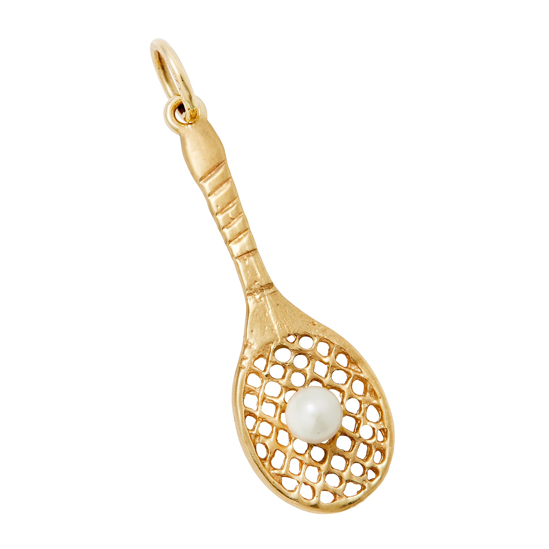 Vintage 14K Gold Tennis Racquet Pearl Charm