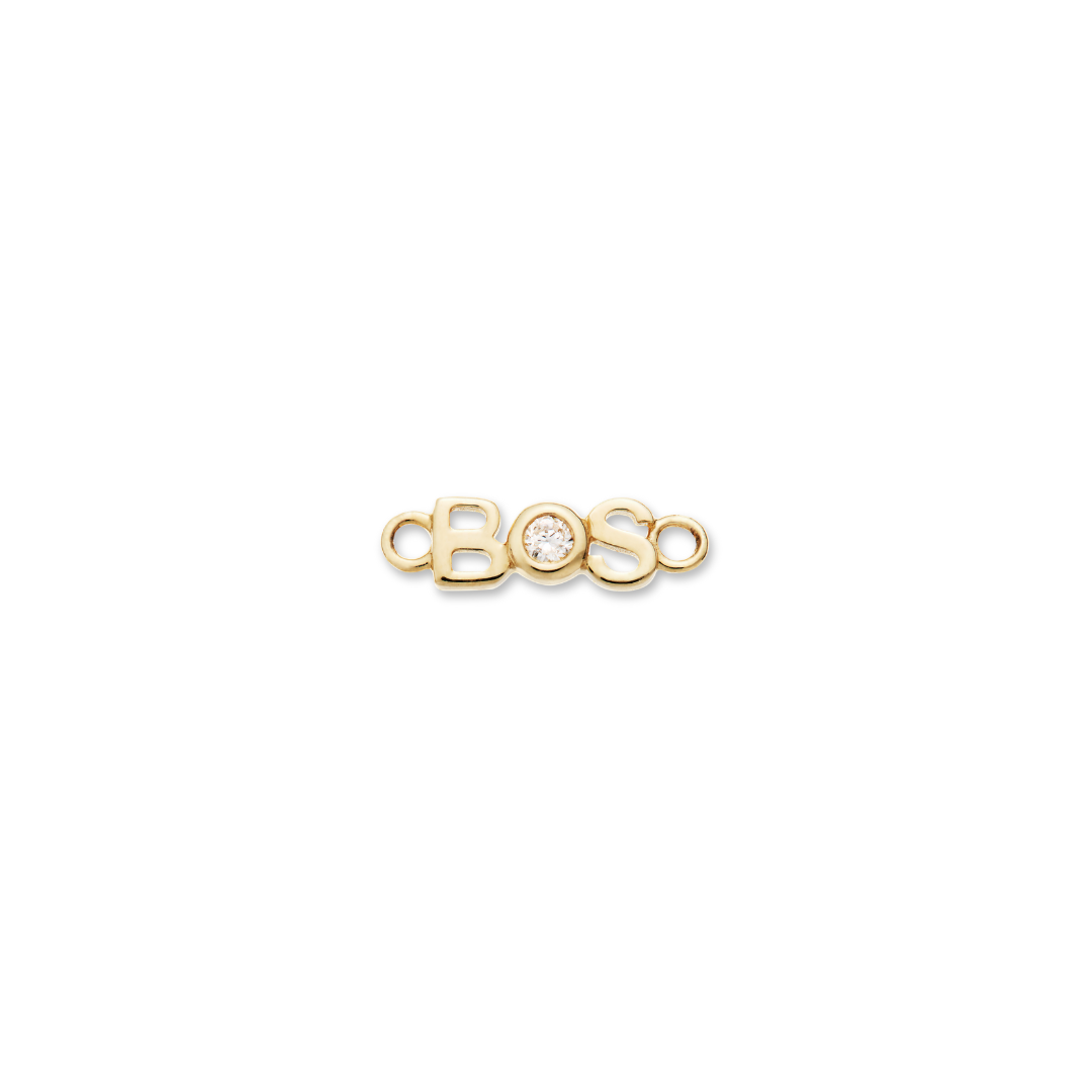 Thin Helix Boston Bracelet charm featuring "BOS" lettering and a lab-grown diamond, crafted in solid 14K gold.