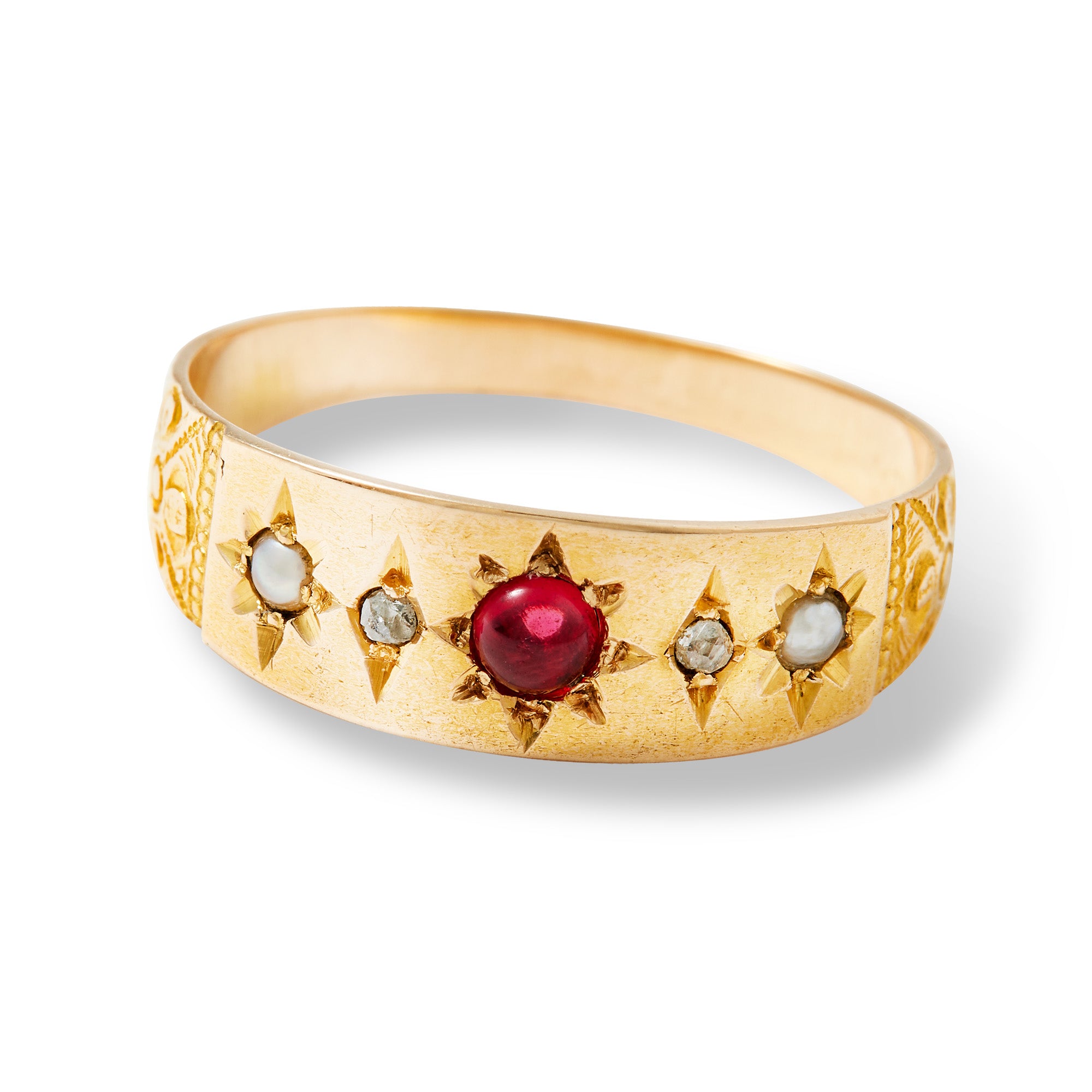 Vintage 14K Gold Ruby & Diamond Band