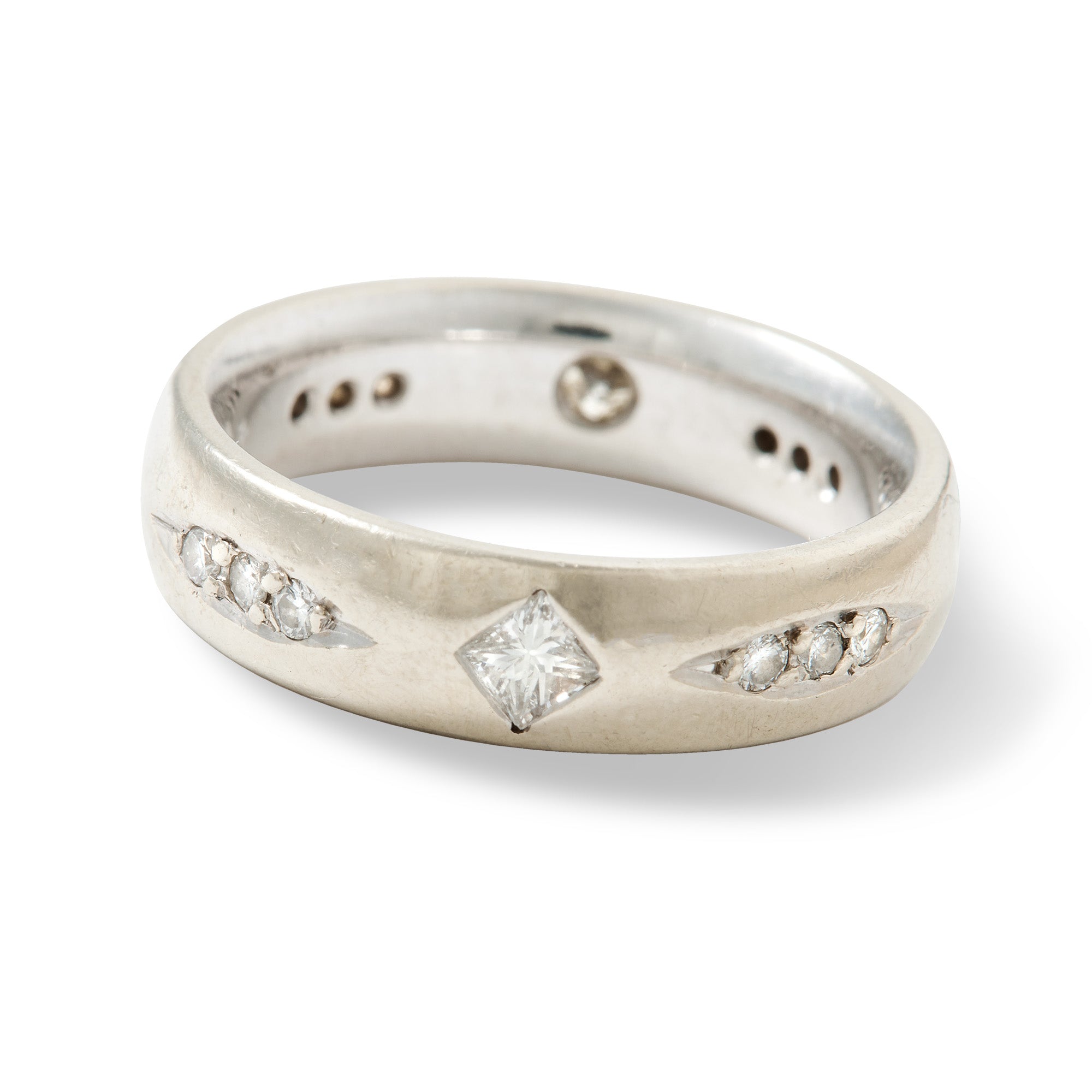 14K White Gold Ring with Square Diamond and Diamond Accents