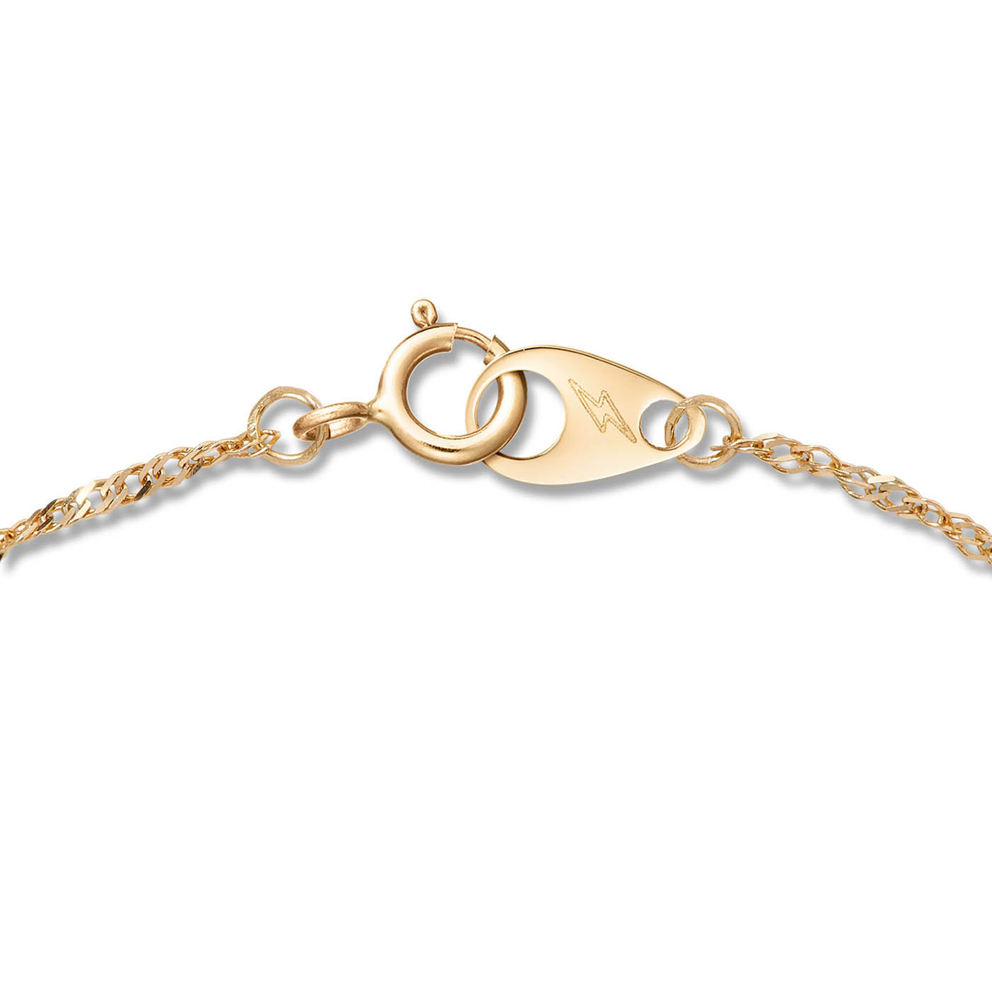14K gold Thin Helix Bracelet clasp featuring a signature lightning bolt design, showcasing the intricate chain detail.