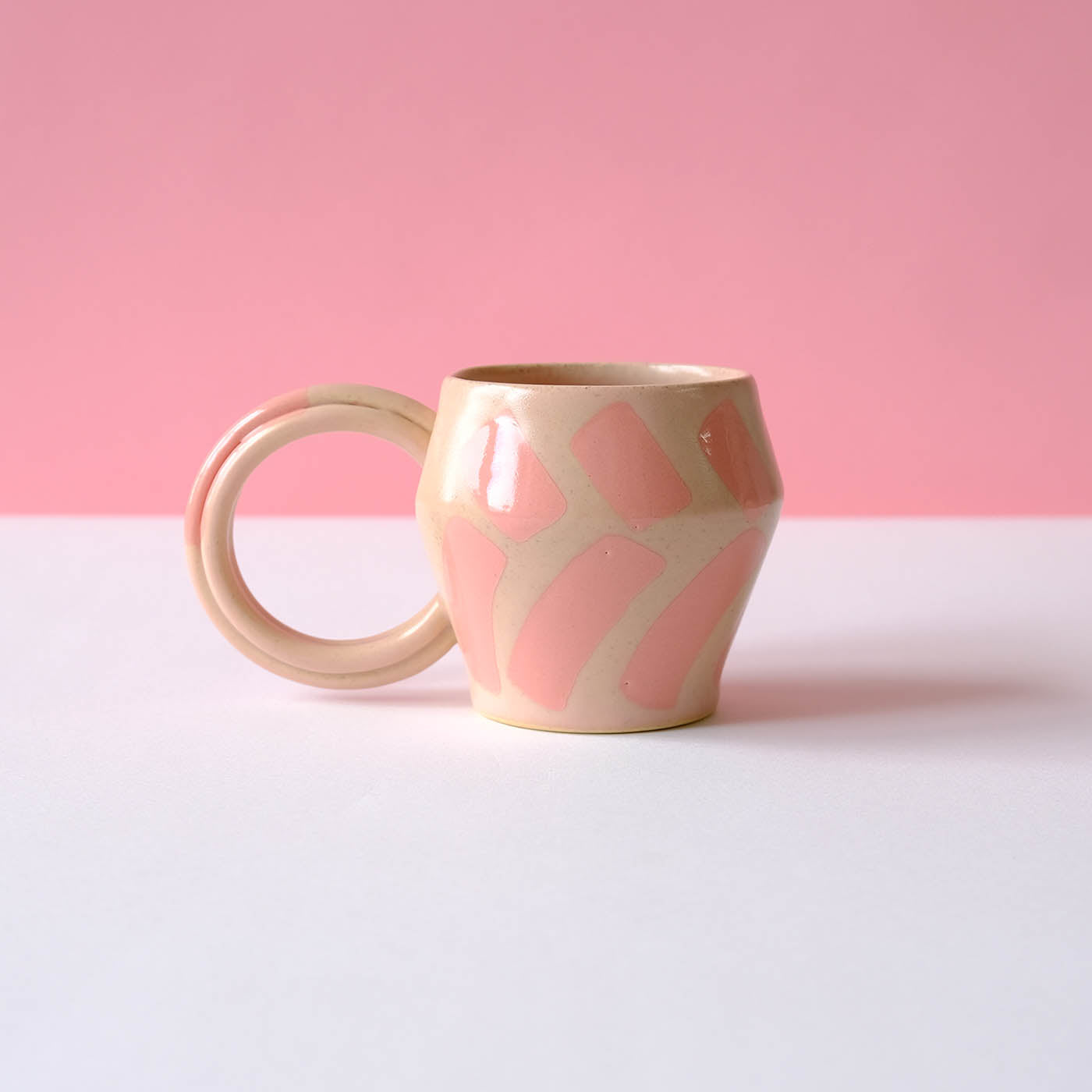 Summer Peach Mug with Pink Shapes