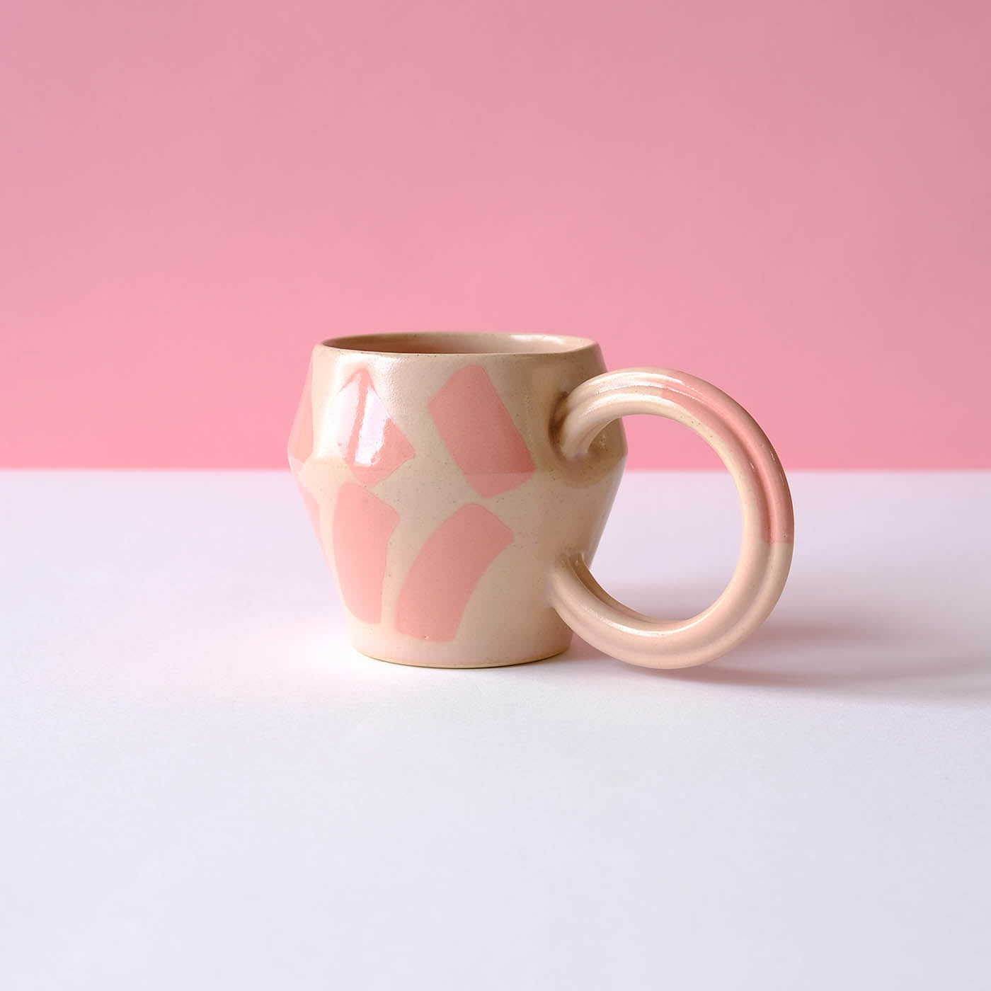 Summer Peach Mug with Pink Shapes