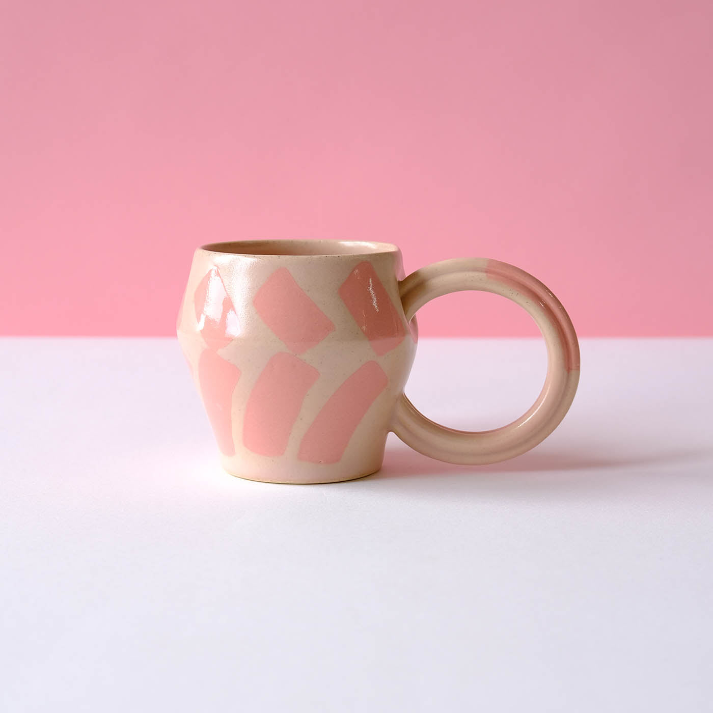 Summer Peach Mug with Pink Shapes