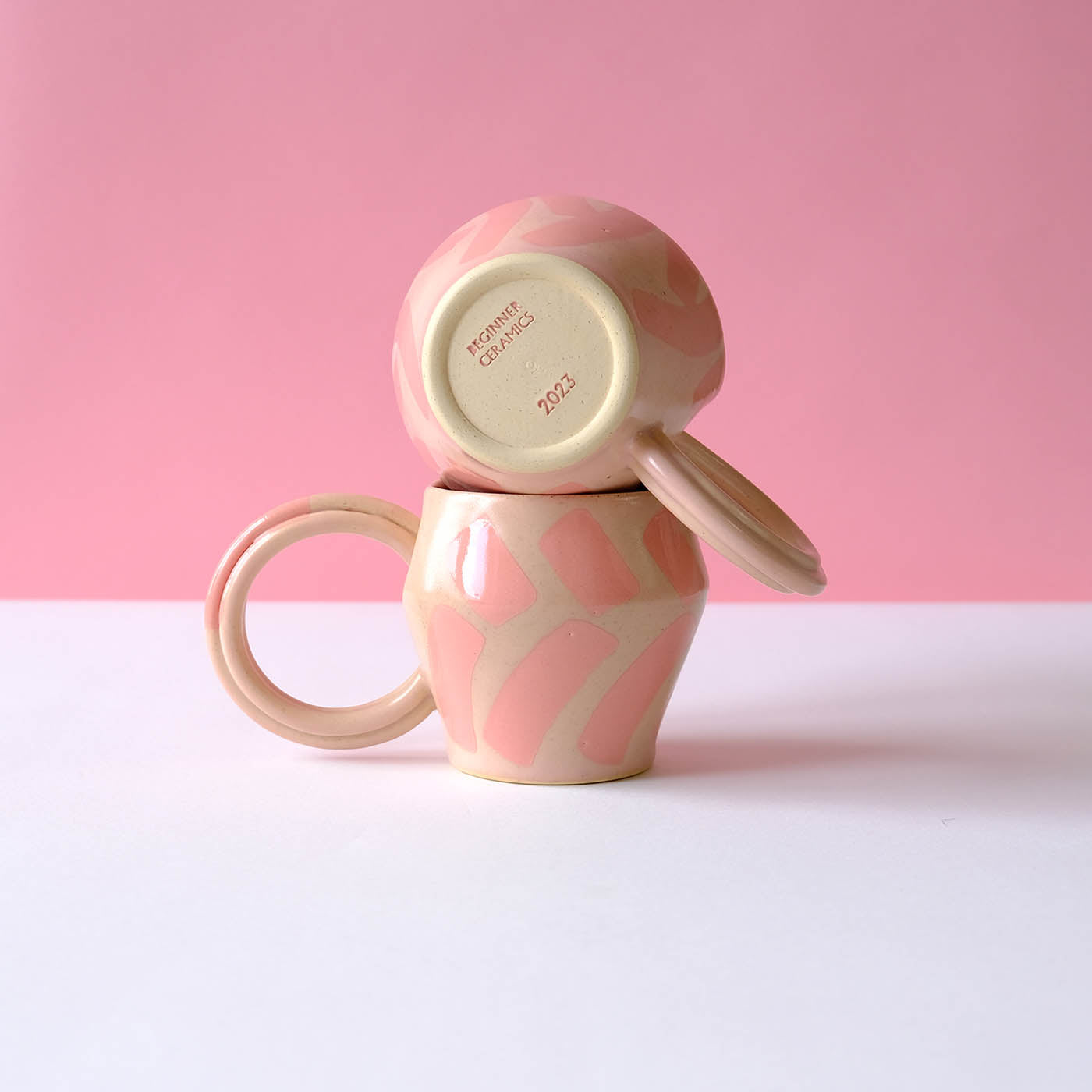 Summer Peach Mug with Pink Shapes