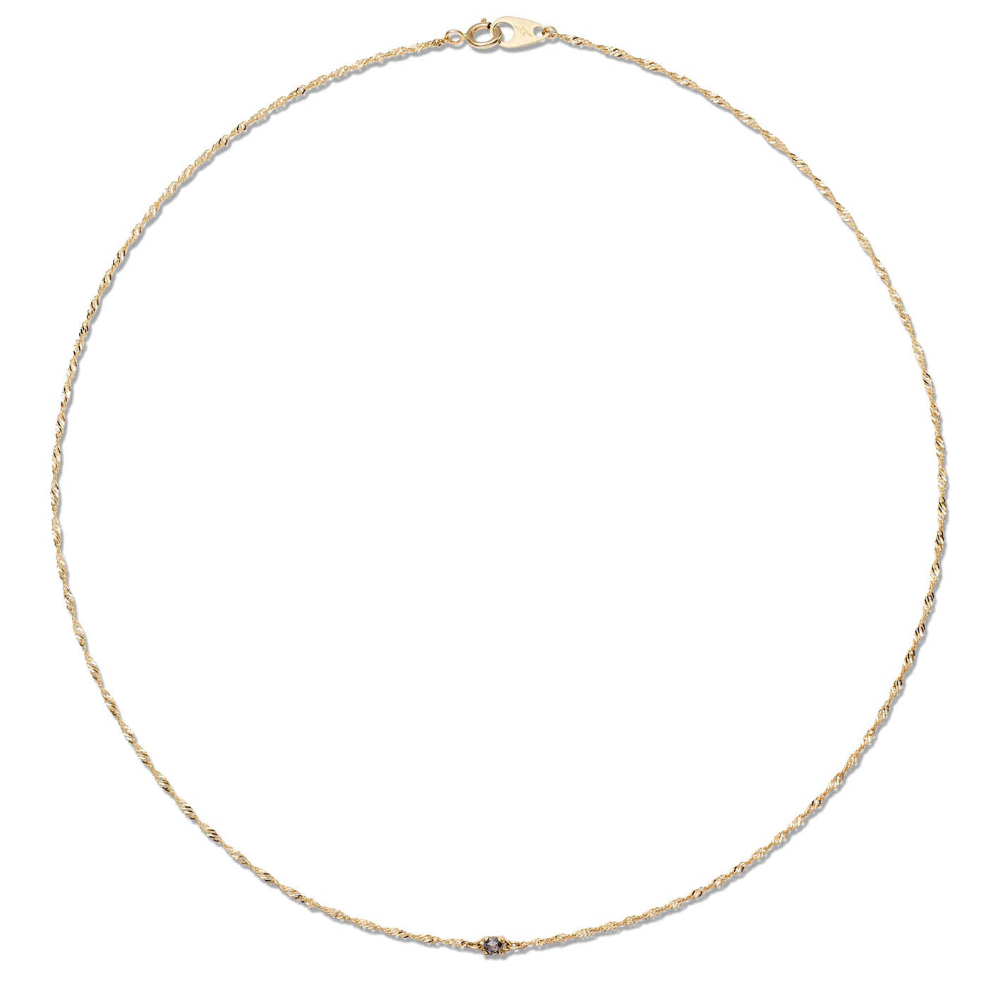 Thin Helix Salt-n-Pepper Diamond Necklace in Yellow Gold, featuring a twisted chain design and a central diamond accent, ideal for fine jewelry enthusiasts.