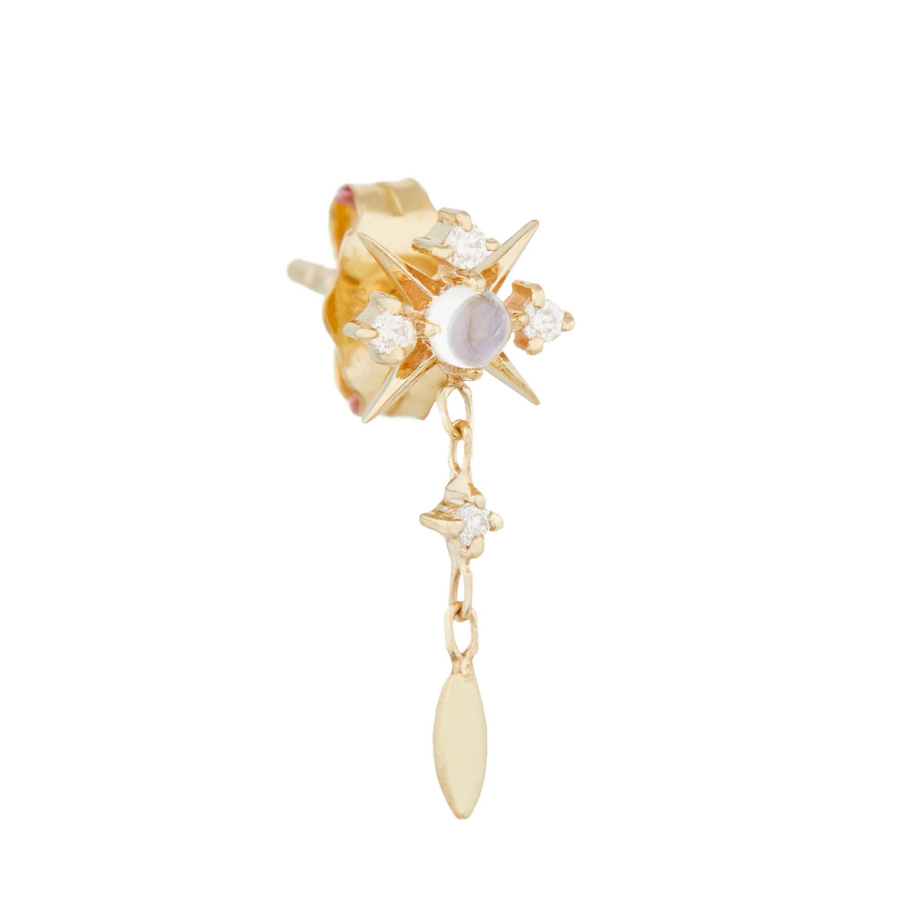 Moonstone & Diamond Starburst Single Stud Dangle Earring