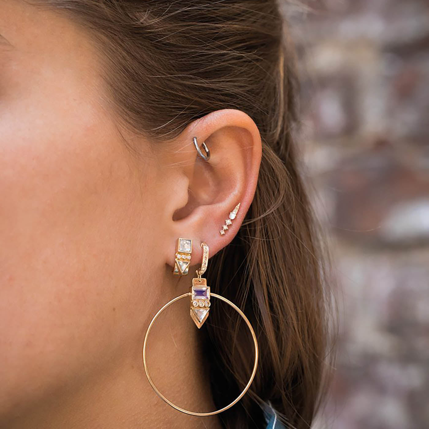 Moonstone & Diamond Spike Single Stud Earring