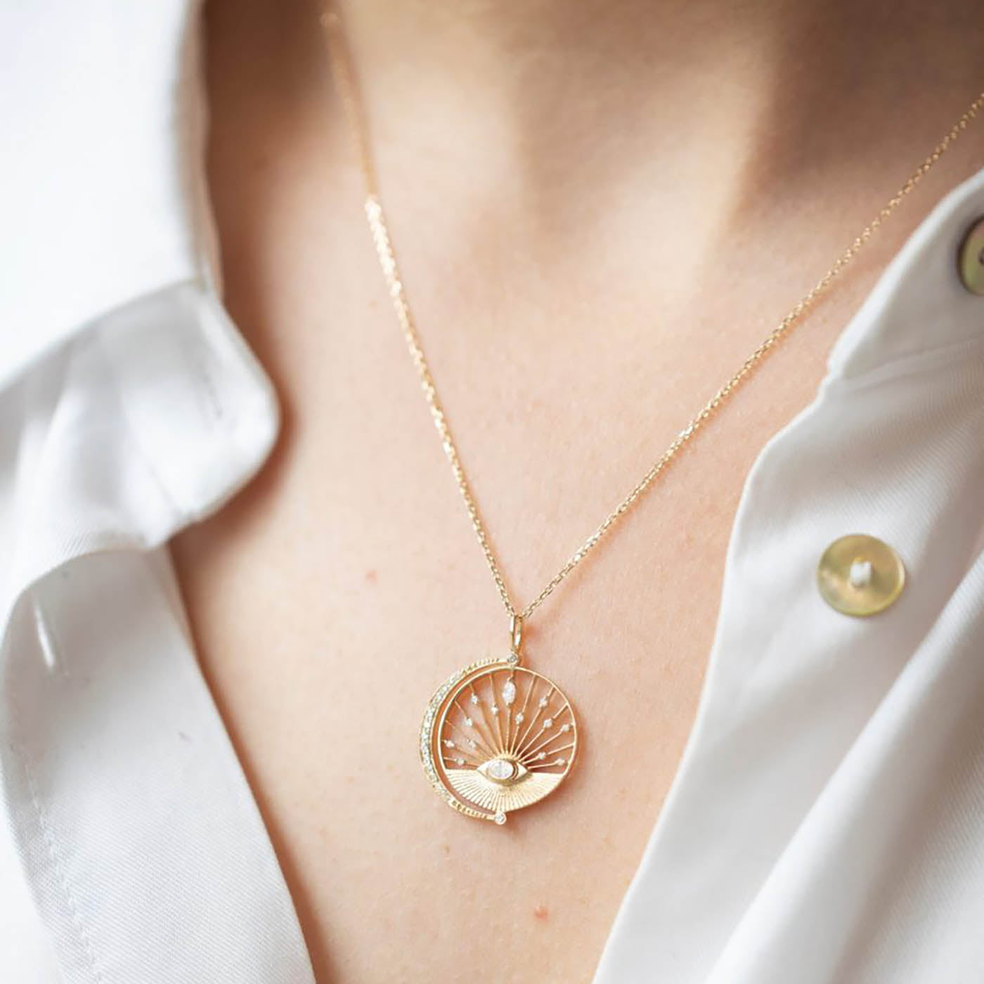 Dream Maker Oval Diamond & Moon Crescent Chain Necklace