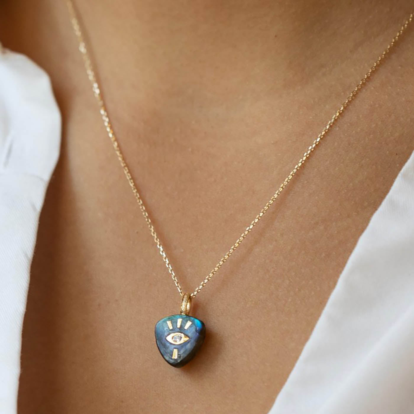 Labradorite Diamond Eye Chain Necklace