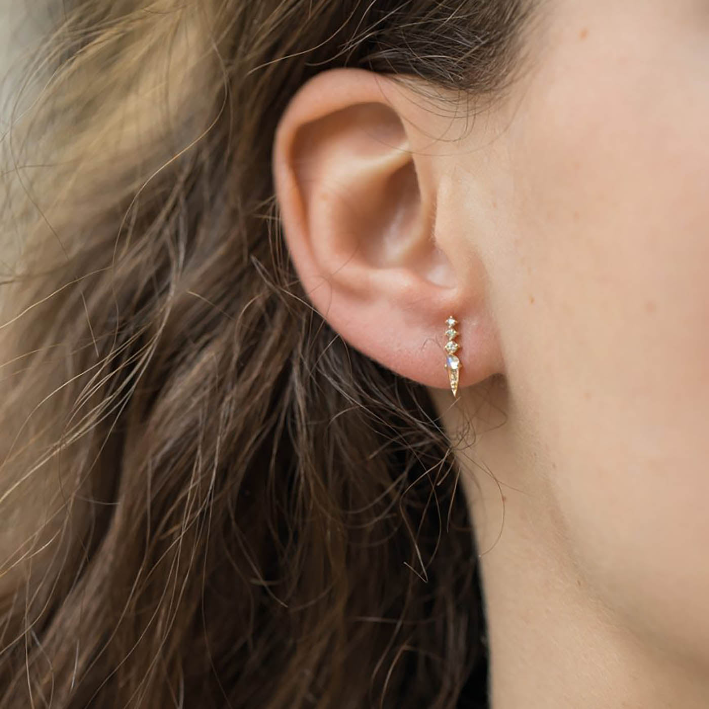 Moonstone & Diamond Spike Single Stud Earring