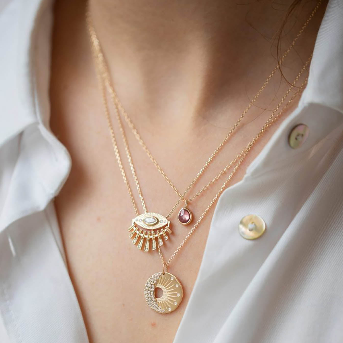 Sun Eye & Diamonds Chain Necklace