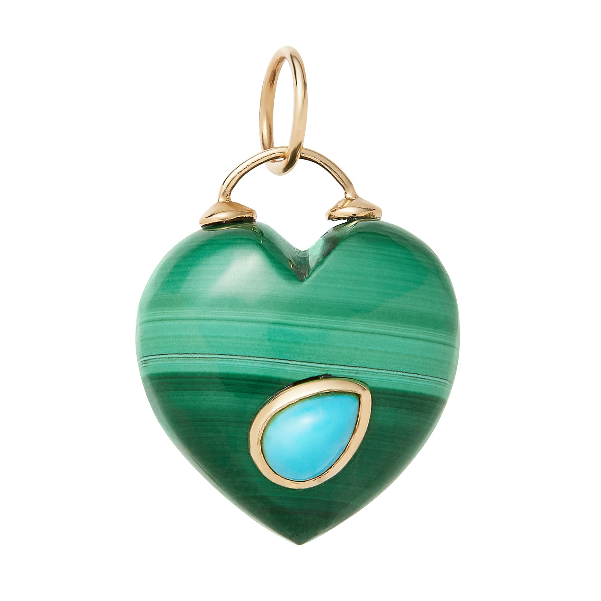 Malachite Puffy Heart with Bezel Set Turquoise Cabochon