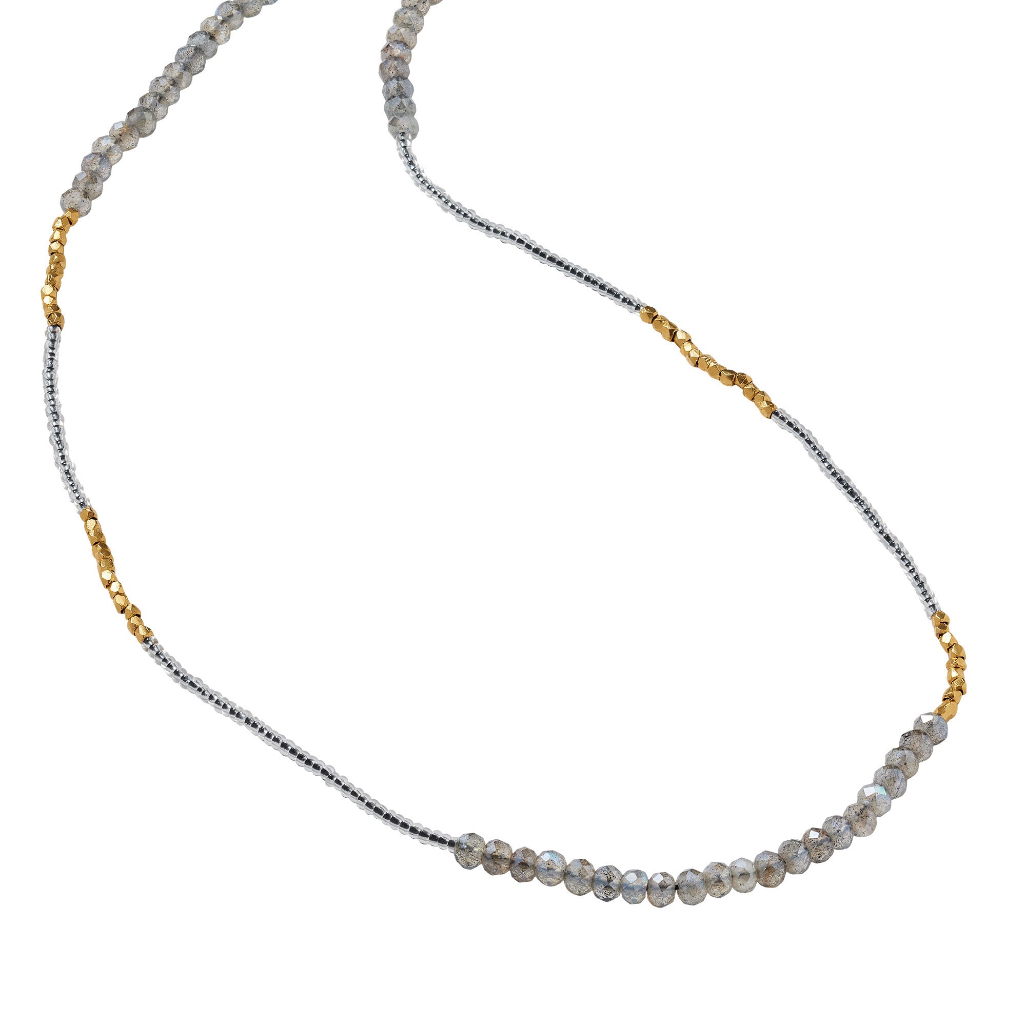 Clear Seed and Labradorite Gold Vermeil Beaded Necklace