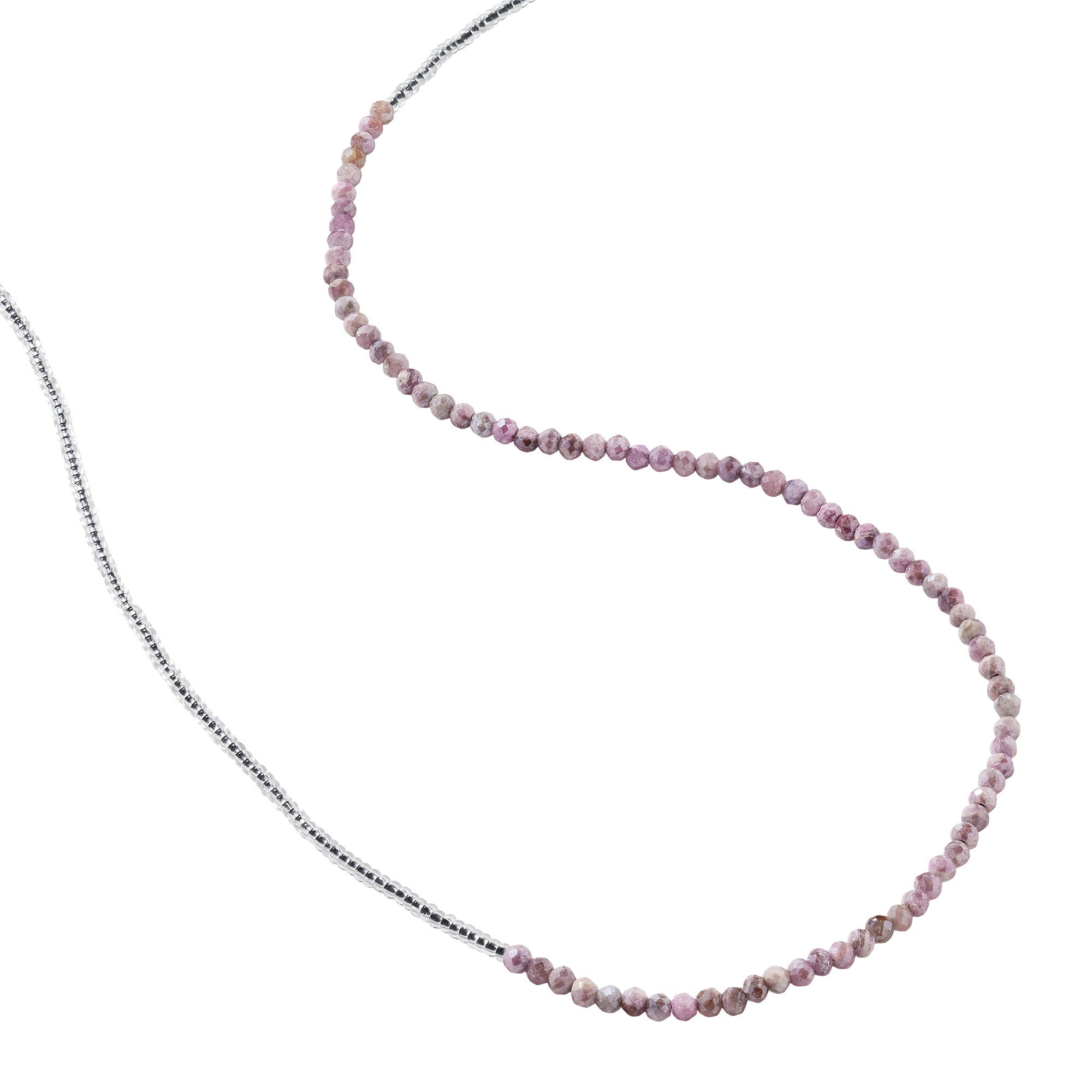 Clear Seed and Pink Silverite Double Beaded Necklace