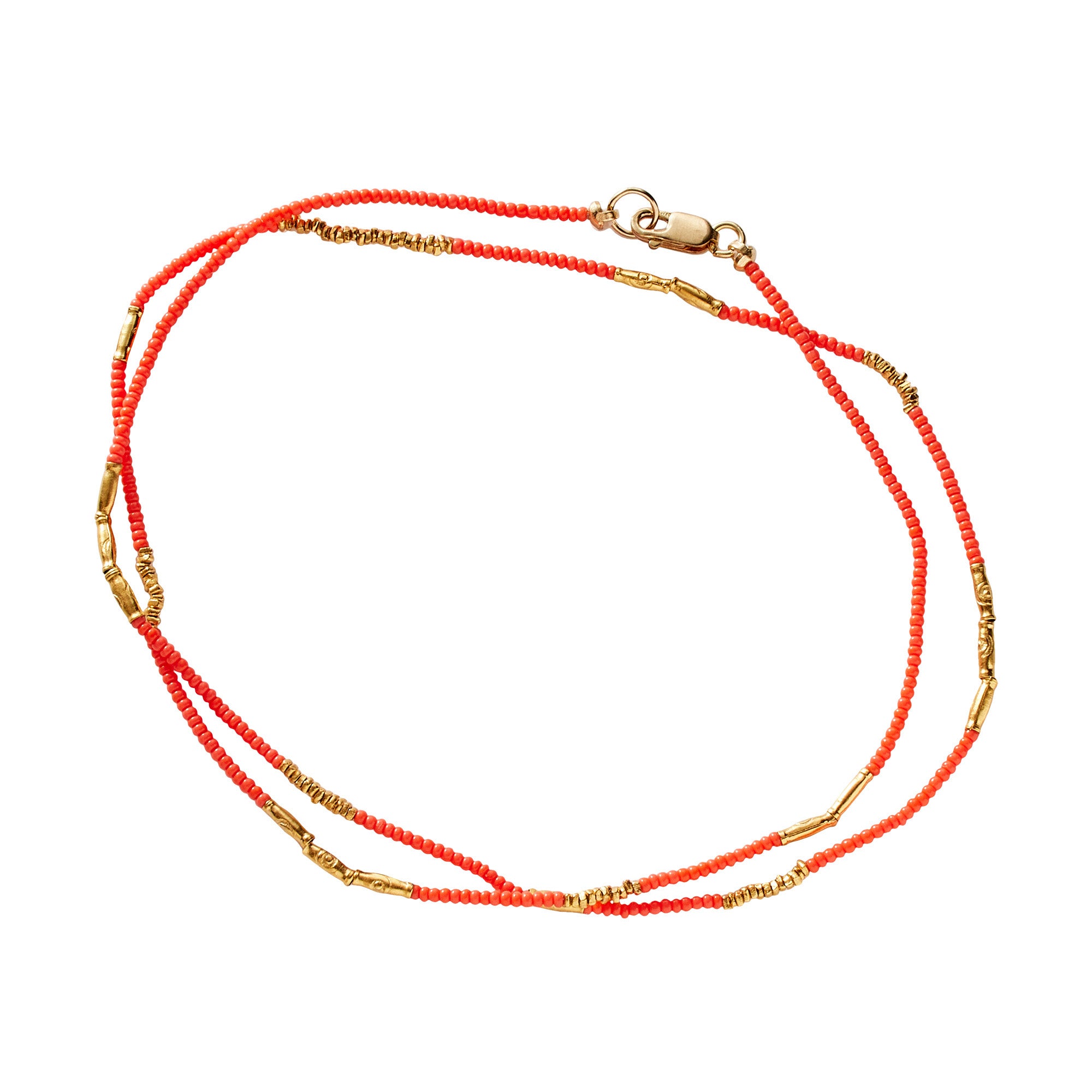 Coral Seed and Gold Vermeil Beaded Necklace/Wrap Bracelet