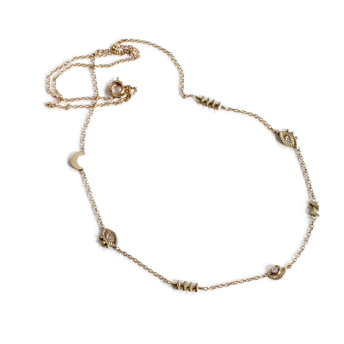 Gate Moon Sunshine Eye Diamond Charm Necklace