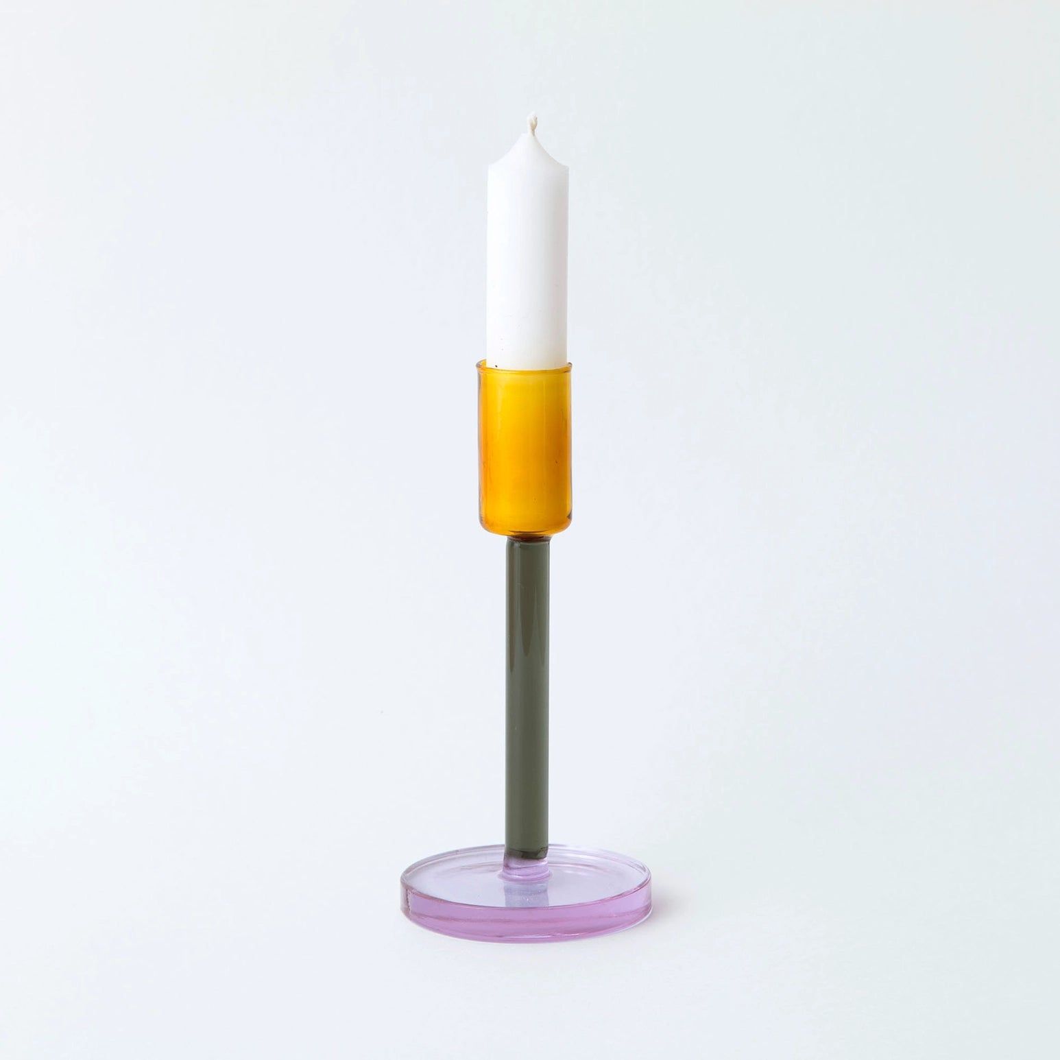 Tall Glass Candlestick in Grey & Orange