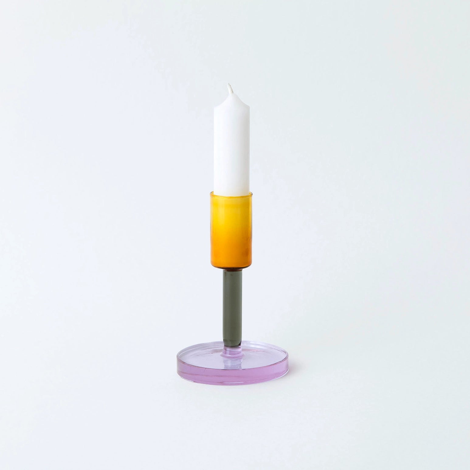Medium Glass Candlestick in Grey & Orange