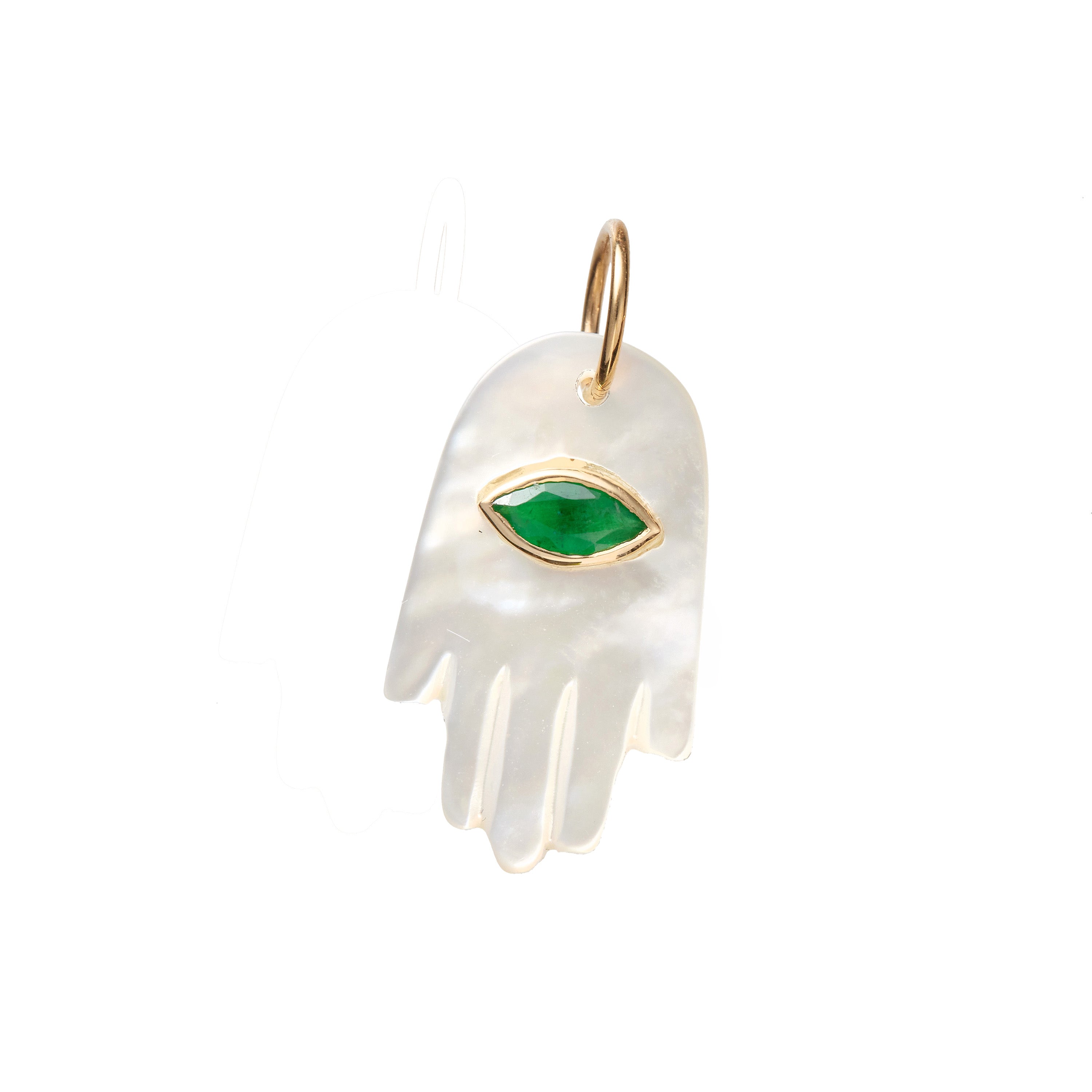 Mother of Pearl + Emerald Hamsa Charm