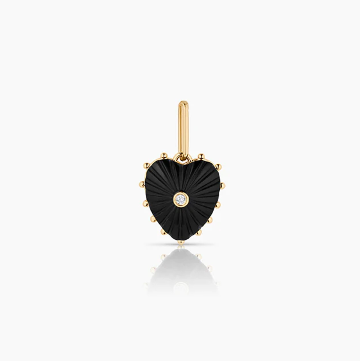 14k gold plated Isabel Heart Charm featuring a black heart design with a central diamond accent, reflecting modern and minimalist jewelry style.