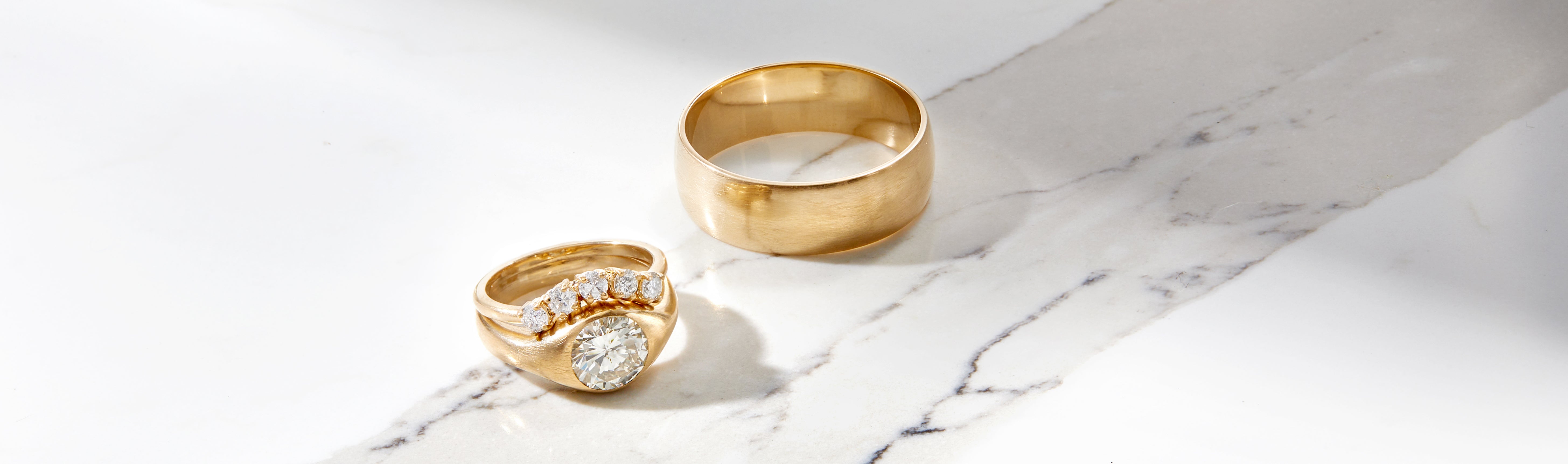 Brave Daughters bespoke wedding ring set with heirloom diamonds in 14k gold — custom fine jewelry for meaningful modern unions, designed in Boston and Providence studios.