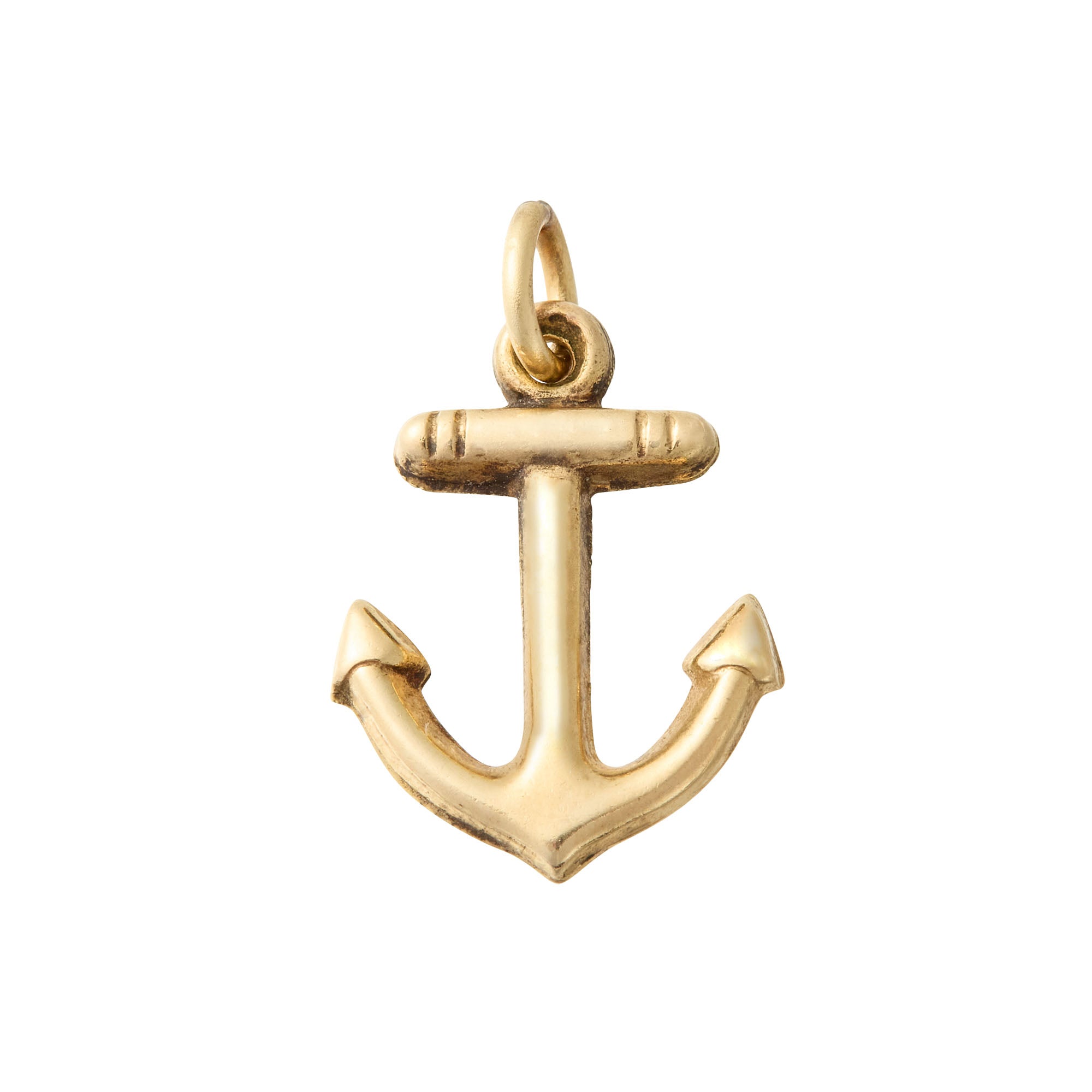 Vintage 14k gold anchor charm with nautical design, perfect for personalized bracelets or necklaces – timeless maritime jewelry accessory.