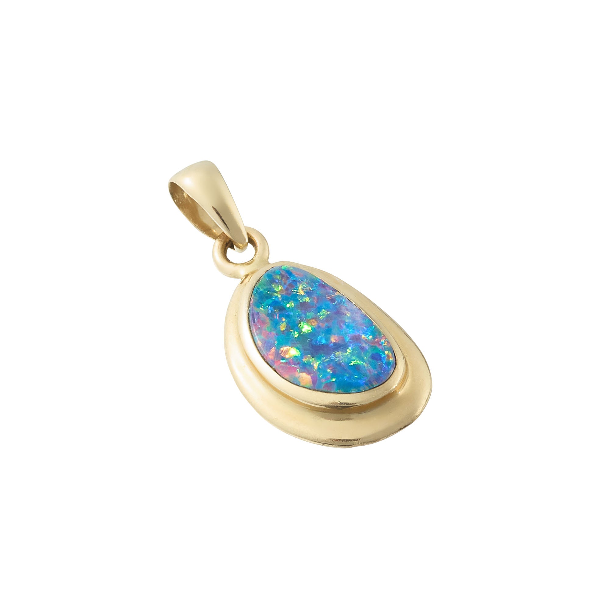 Vintage 14k gold opal cabochon charm featuring iridescent gemstone – elegant October birthstone pendant for fine jewelry lovers and collectors.