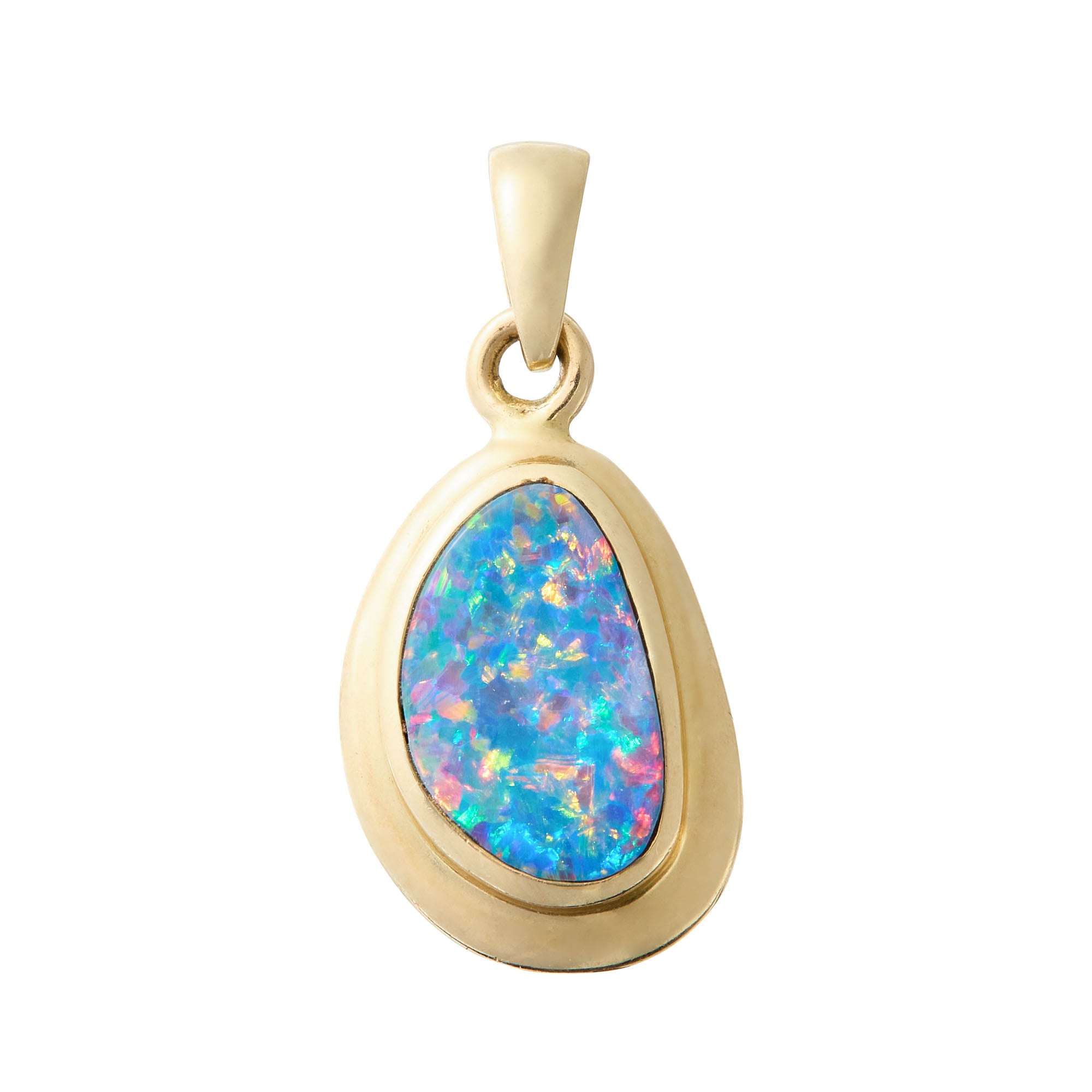 Vintage 14k gold opal cabochon charm featuring iridescent gemstone – elegant October birthstone pendant for fine jewelry lovers and collectors.