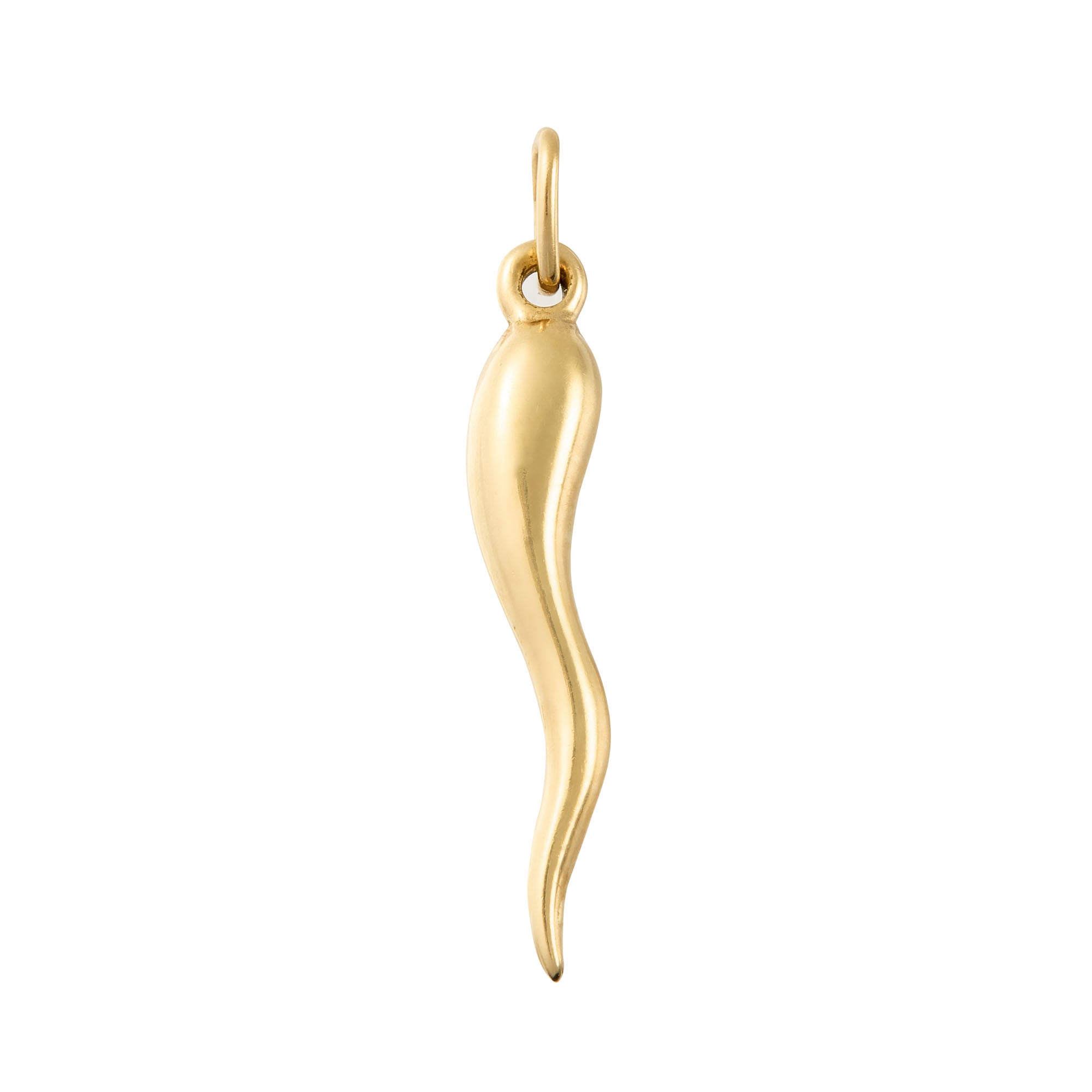 Vintage 14k gold Italian horn charm, classic cornicello amulet for protection and good luck – elegant talisman pendant for necklaces or bracelets.