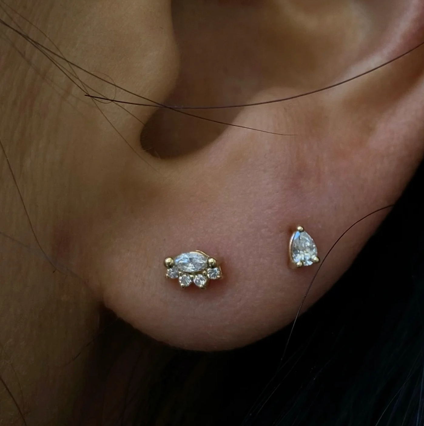 Tiny Diamond Pear Single Stud Earring