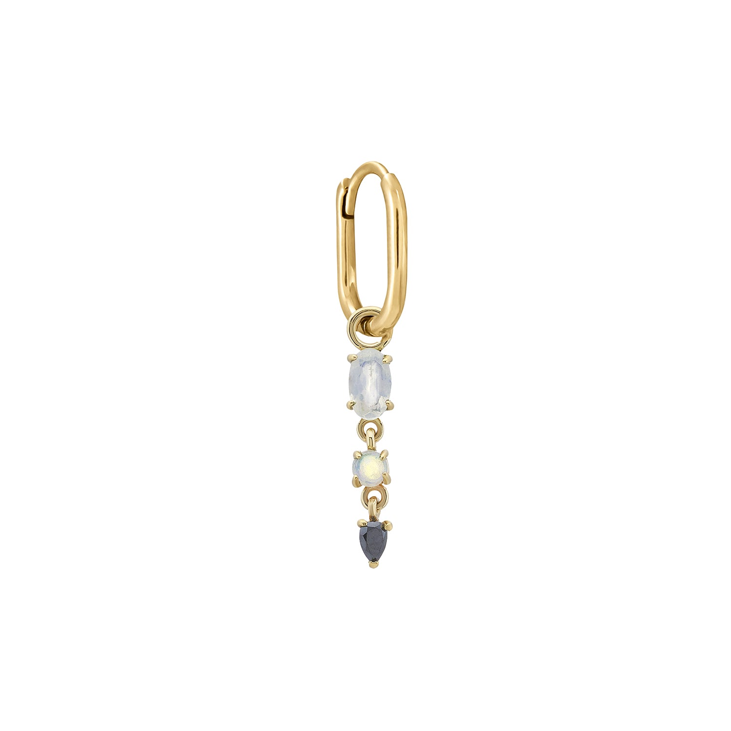 Moonstone, Opal & Black Diamond Oval Single Clicker Hoop Earring