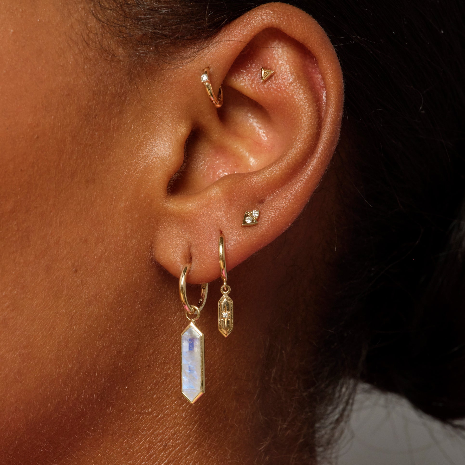 AZ Emerald & Diamond Tri Single Stud Earring
