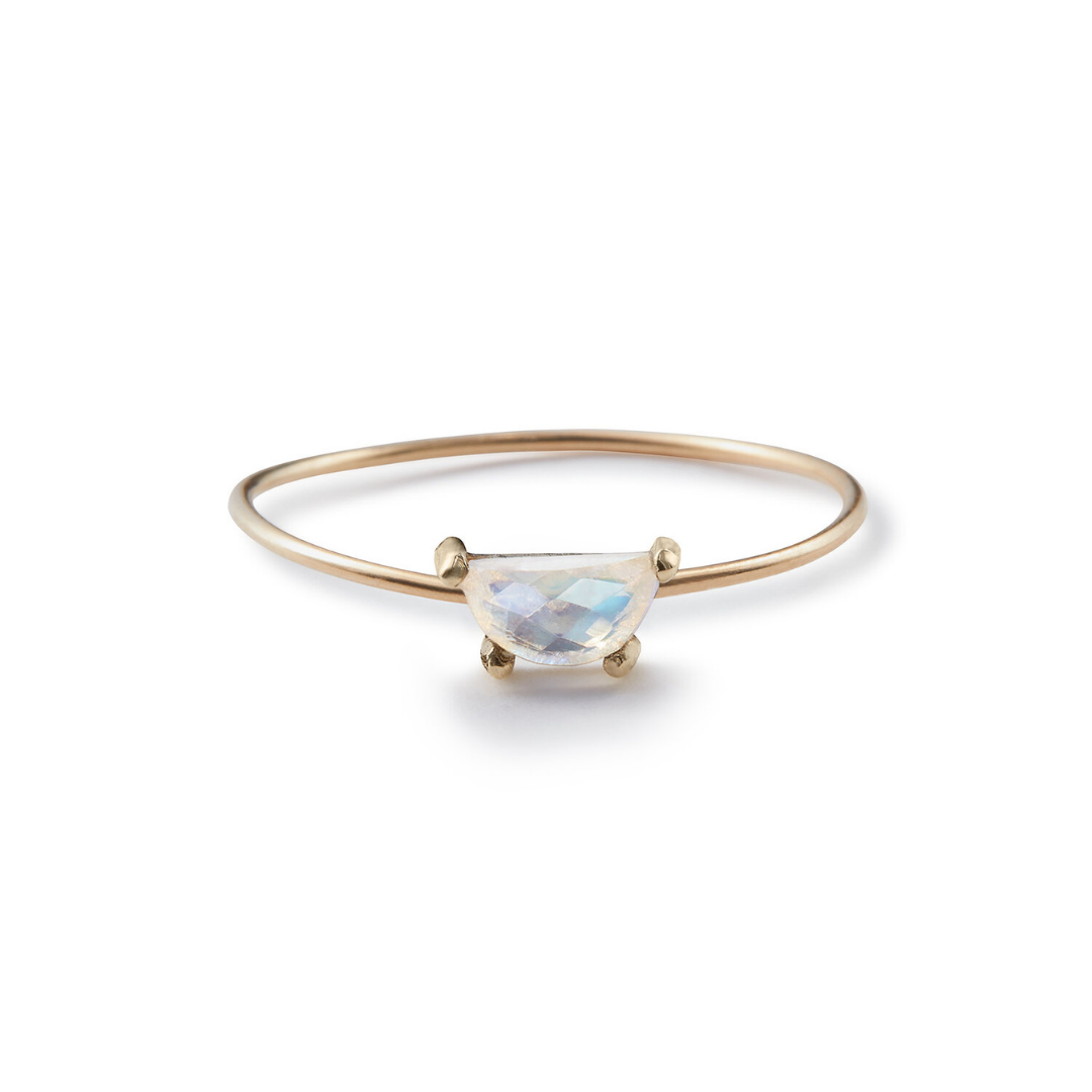 Moonstone Half Moon Stacking Ring in Yellow Gold