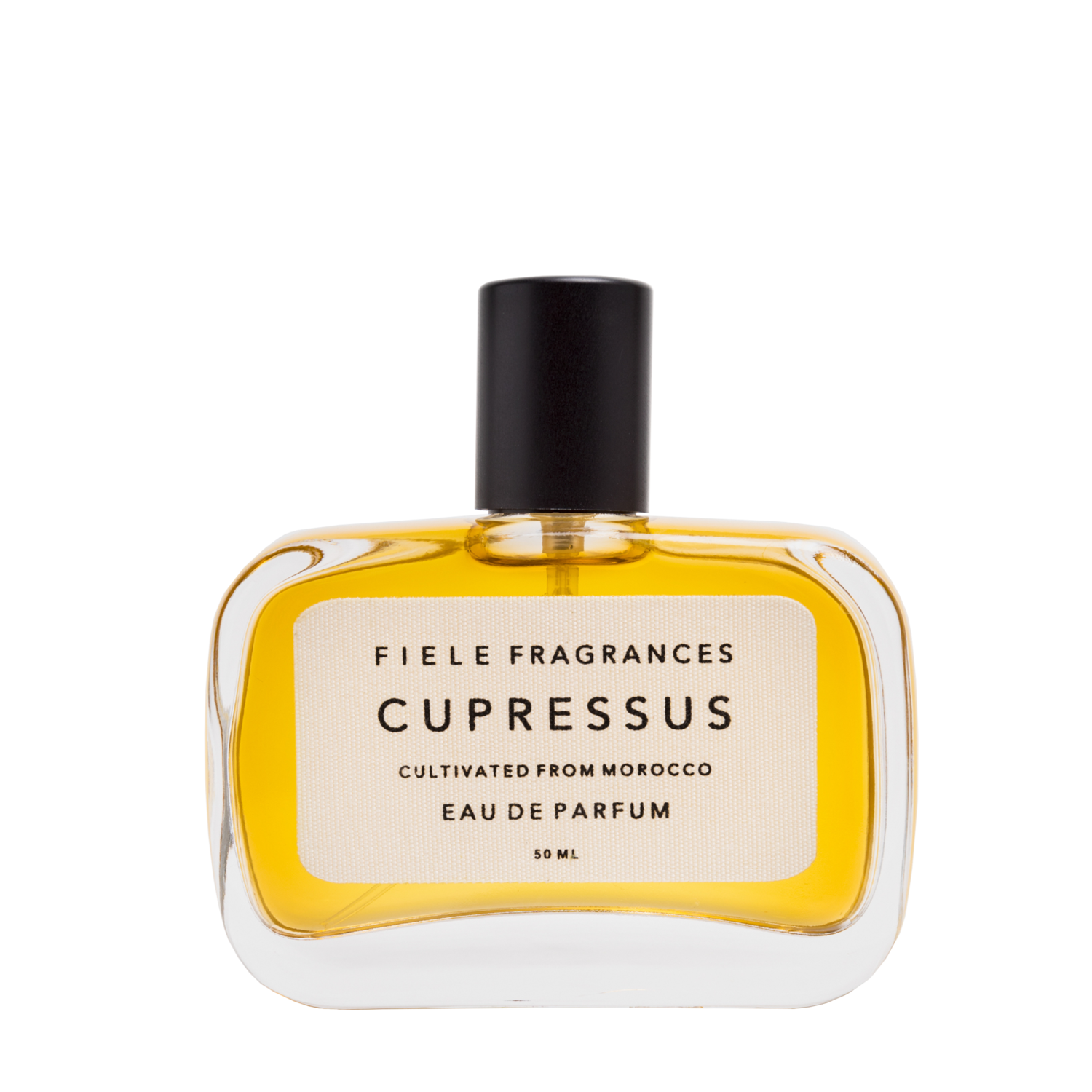 Fiele Fragrances Cupressus Eau de Parfum – 50ml bottle of unisex fragrance cultivated from Moroccan cypress. Natural, botanical perfume with woodsy and earthy notes, perfect for clean beauty lovers and artisanal scent collectors.