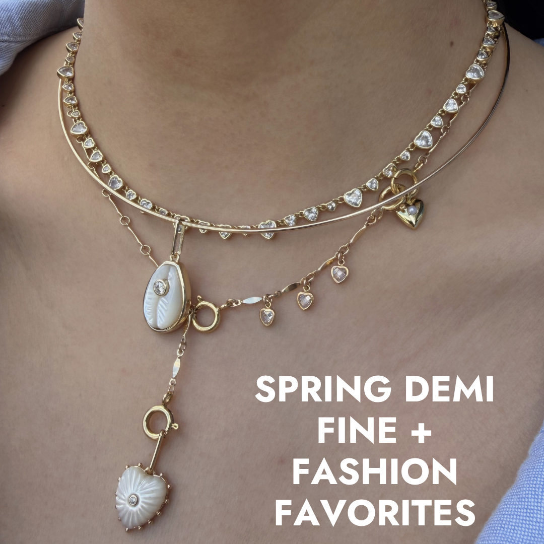 Spring Demi Fine Jewelry Stack featuring various necklaces and charms