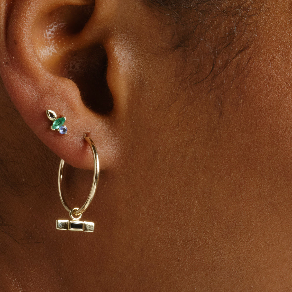 AM-PM 6PM Emerald, Black Diamond & Tanzanite Single Stud Earring