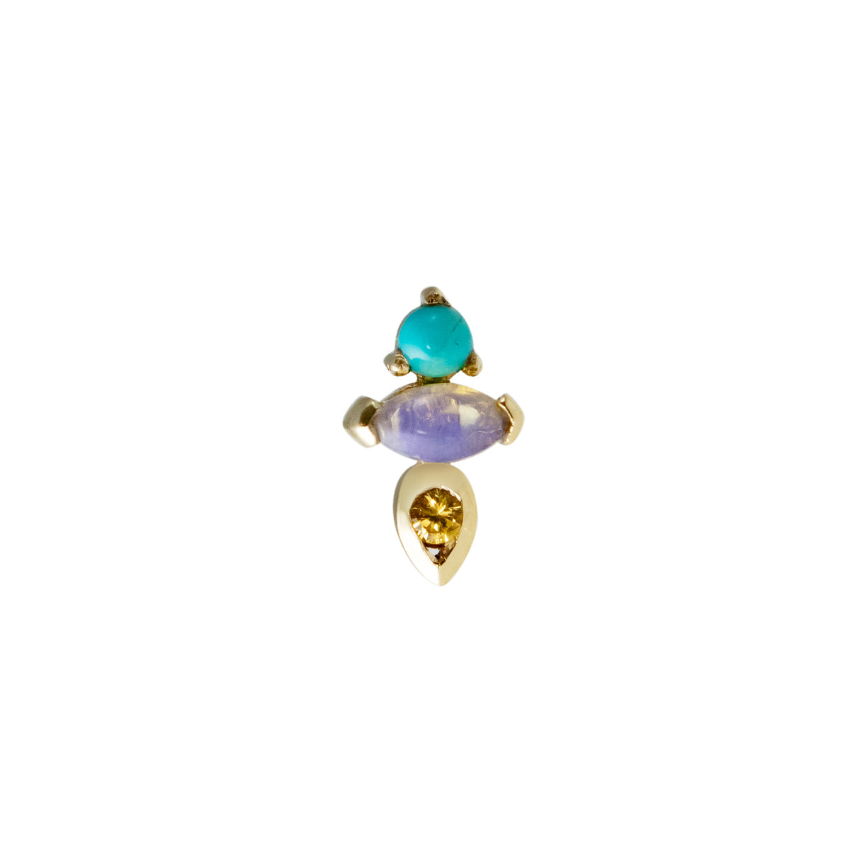 Turquoise, Opal and Solid 14K Yellow Gold Stud Eararing