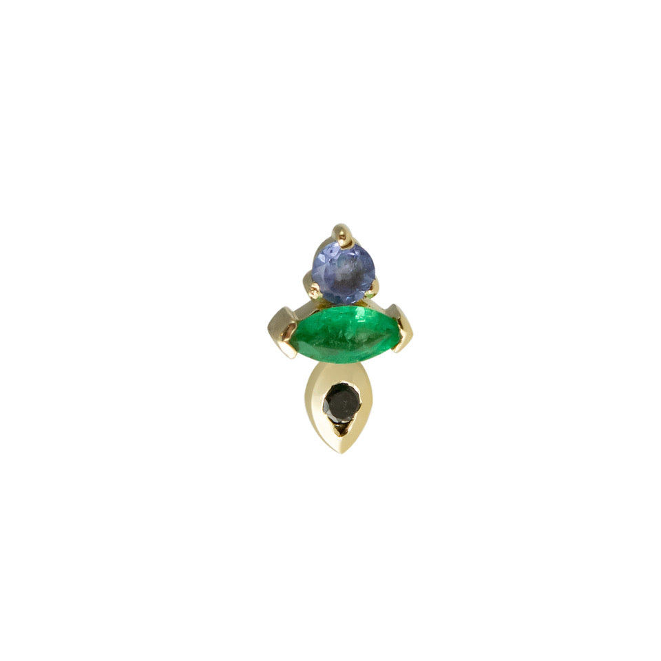 AM-PM 6PM Emerald, Black Diamond & Tanzanite Single Stud Earring