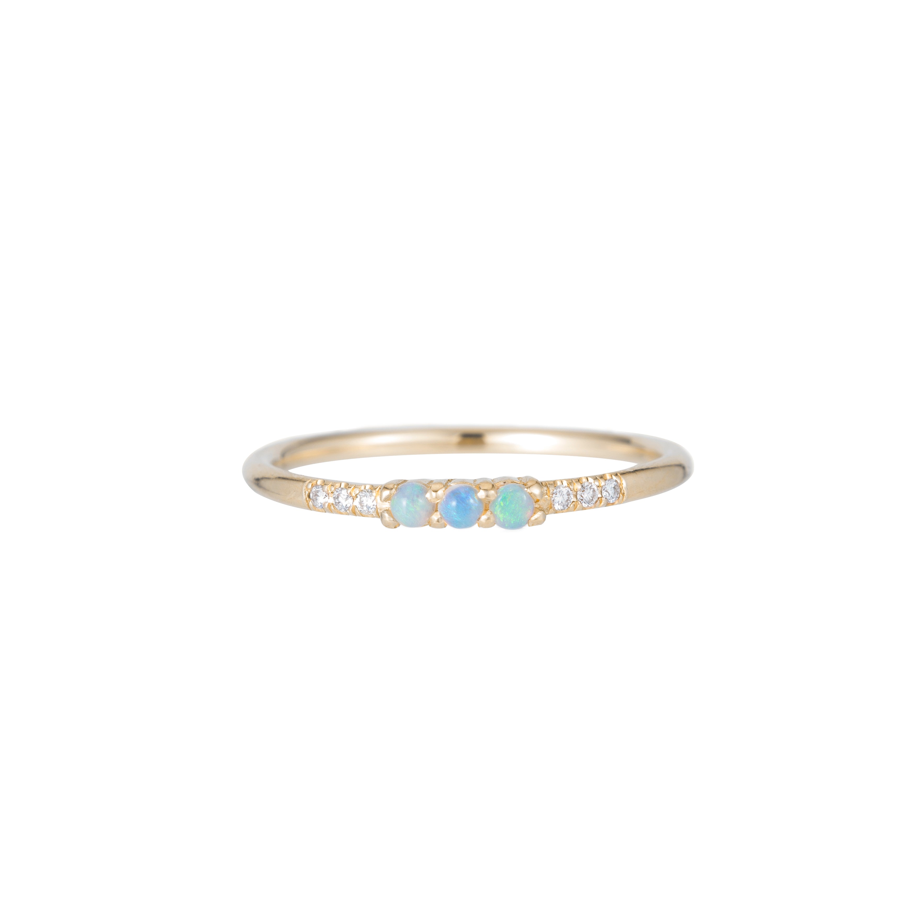 14K Yellow Gold Band with 3 Opals and Diamonds
