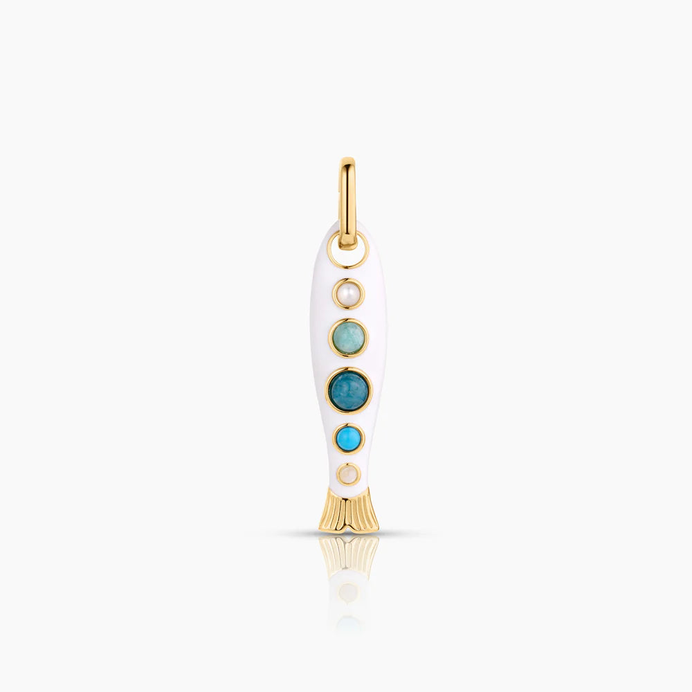 Jewelry pendant with gold and turquoise accents on a white background