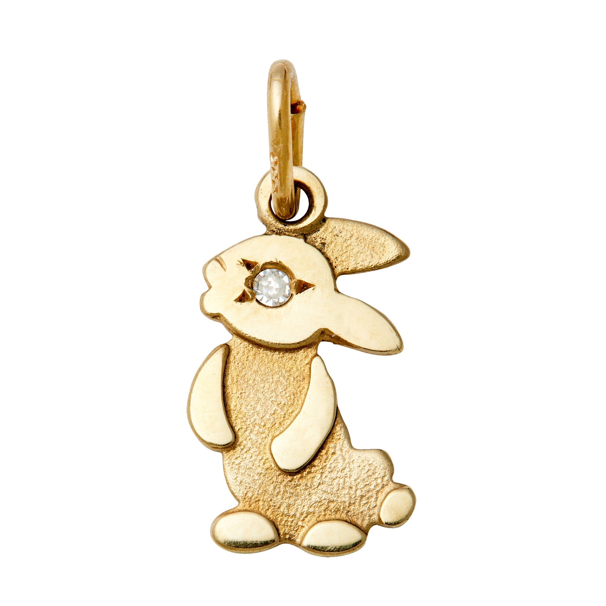 Solid 14K Yellow Gold Bunny Charm with a Diamond Eye