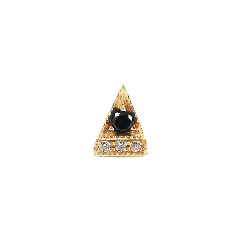 14K Yellow Gold Triangle Stud Earring with Black Diamond Center