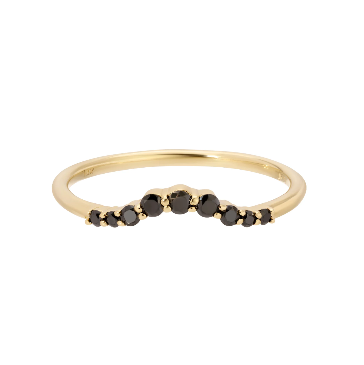 three 1.8 mm, two 1.5 mm, four 1.2 mm black diamonds
14k Yellow Gold