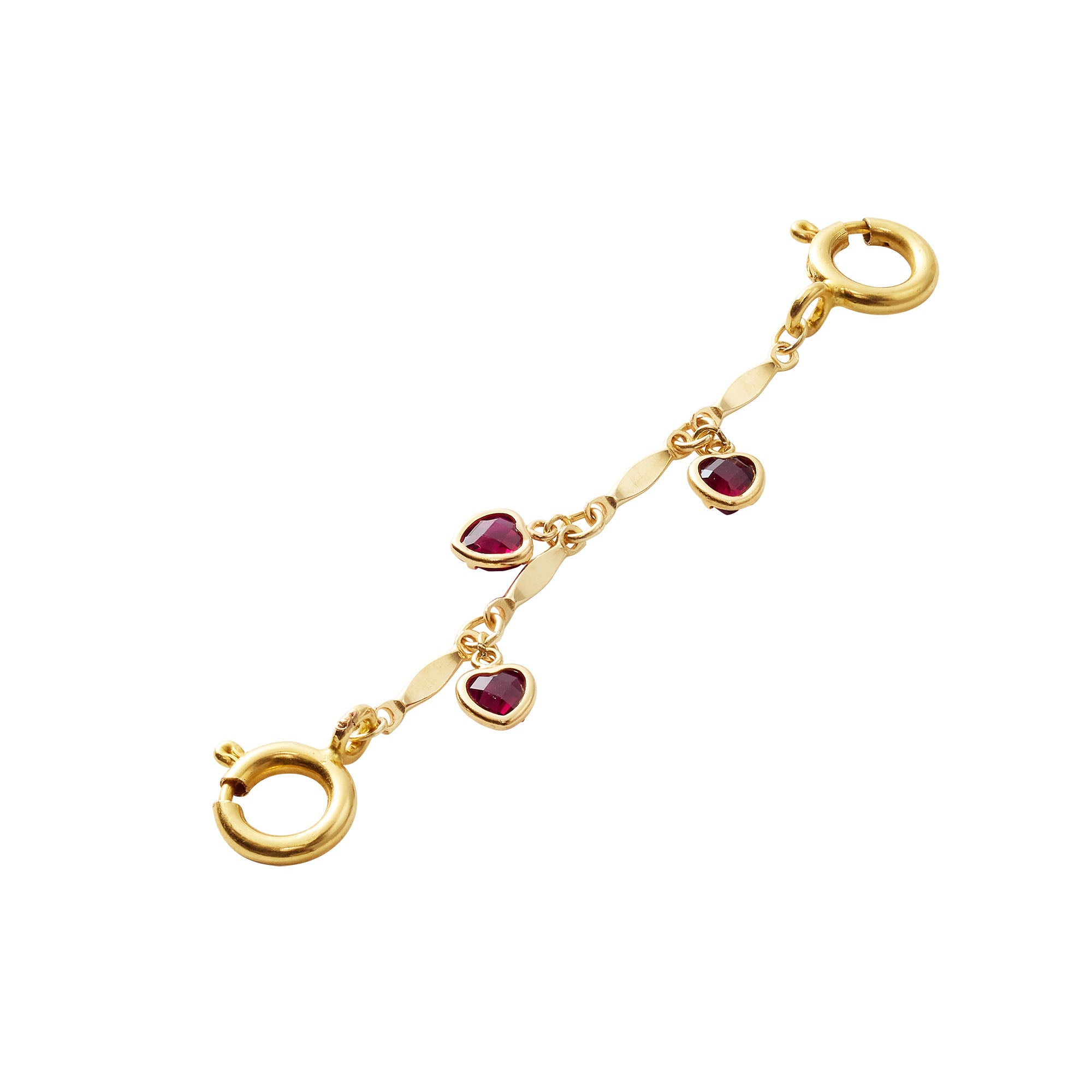 gold extender with heart-shaped charms on a white background