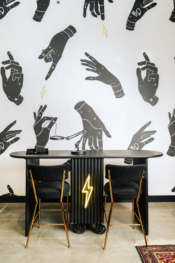 Brave Daughters permanent jewelry travel kit set up in The Hidden Gem at Legacy Place Dedham