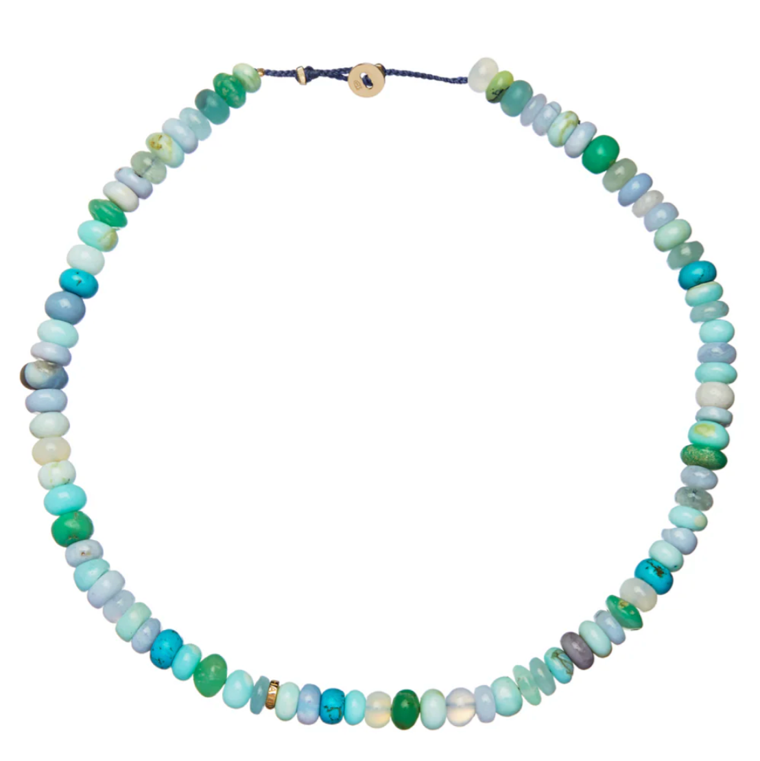 Designed with a colorful "Ocean Blend" of gemstone beads like lapis lazuli, opal, turquoise, dyed shell, agate, and moonstone. A silver button closure and diamond bead add an extra dimension of sparkle. 16" length.