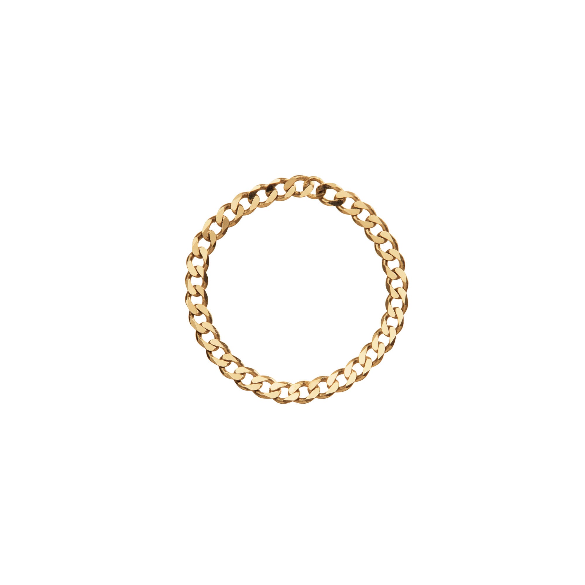 A solid yellow gold curb link chain ring shown on a plain white background.
