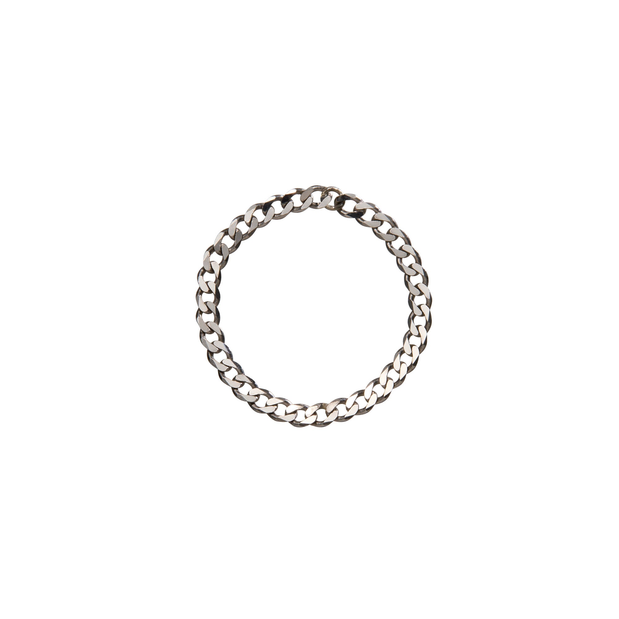 A solid white gold curb link chain ring shown on a plain white background.