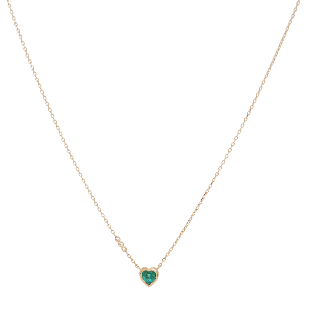14K solid yellow gold necklace featuring a 0.5 cm emerald, known as the love stone symbolizing harmony and unconditional love — 16-inch chain, elegant and meaningful fine jewelry.